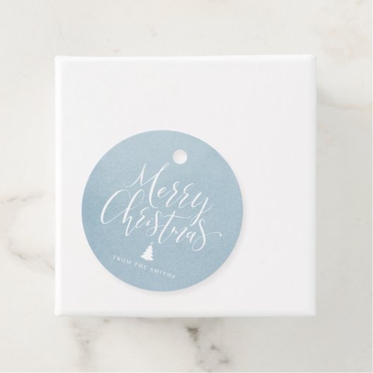 Winter Blue Simple Calligraphy Merry Kerstry Bedankjes Labels (In situ)