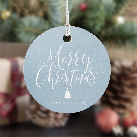 Winter Blue Simple Calligraphy Merry Kerstry Bedankjes Labels