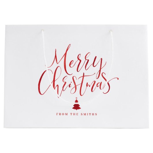 Winter Blue Simple Calligraphy Merry Kerstry Groot Cadeauzakje (Voorkant)