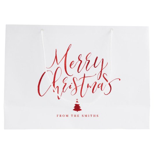 Winter Blue Simple Calligraphy Merry Kerstry Groot Cadeauzakje (Achterkant)