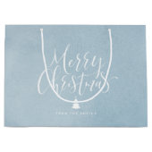Winter Blue Simple Calligraphy Merry Kerstry Groot Cadeauzakje (Voorkant)