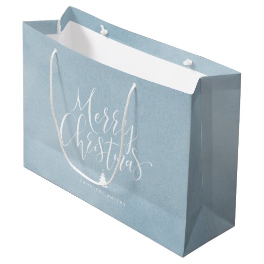 Winter Blue Simple Calligraphy Merry Kerstry Groot Cadeauzakje (Voorkant Gekanteld)