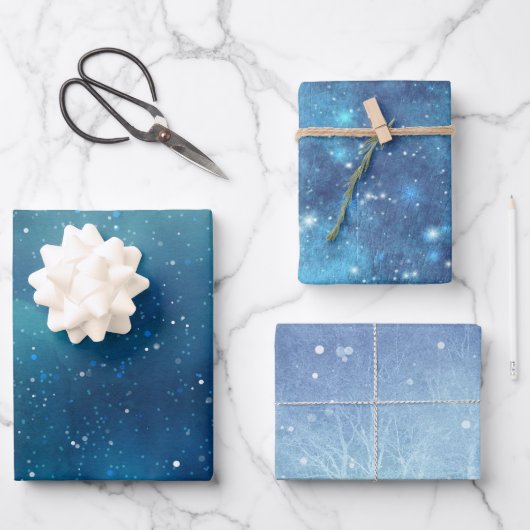 Winter Blue Snow Glitter Sky kerstfeestmaal Inpakpapier Vel (Voorkant)