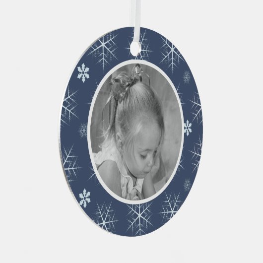 Winter Blue Snowflake Cute Foto gepersonaliseerd Metalen Ornament (Voorkant Rechts)