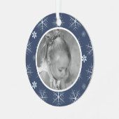 Winter Blue Snowflake Cute Foto gepersonaliseerd Metalen Ornament (Voorkant links)