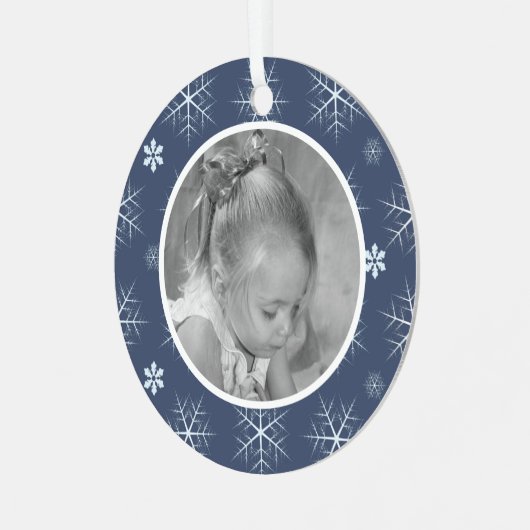 Winter Blue Snowflake Cute Foto gepersonaliseerd Metalen Ornament (Voorkant links)