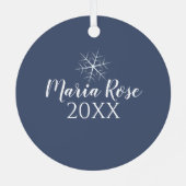 Winter Blue Snowflake Cute Foto gepersonaliseerd Metalen Ornament (Achterkant)