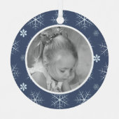 Winter Blue Snowflake Cute Foto gepersonaliseerd Metalen Ornament (Voorkant)