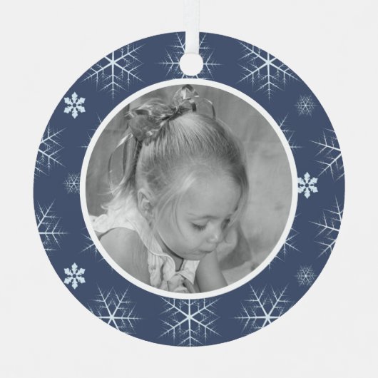 Winter Blue Snowflake Cute Foto gepersonaliseerd Metalen Ornament (Voorkant)
