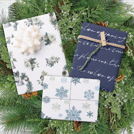 Winter Blue Snowflake Floral Kerstmis Inpakpapier Vel