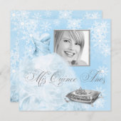 Winter Blue Snowflake Foto Quinceanera Uitnodiging (Voorkant / Achterkant)