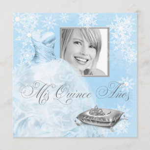 Winter Blue Snowflake Foto Quinceanera Uitnodiging