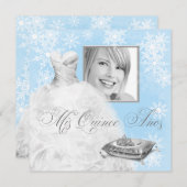 Winter Blue Snowflake Foto Quinceanera Uitnodiging (Voorkant / Achterkant)