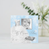 Winter Blue Snowflake Foto Quinceanera Uitnodiging (Staand voorkant)