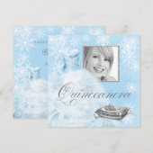 Winter Blue Snowflake Foto Quinceanera Uitnodiging (Voorkant / Achterkant)