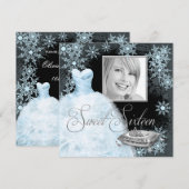 Winter Blue Snowflake Foto Sweet Sixteen Party Kaart (Voorkant / Achterkant)