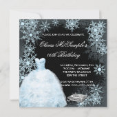 Winter Blue Snowflake Foto Sweet Sixteen Party Kaart (Achterkant)