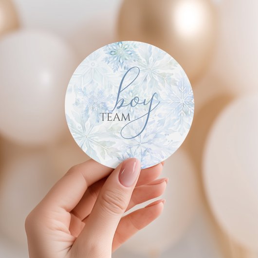 Winter Blue Snowflake Geslacht onthullen Team Boy Ronde Sticker