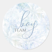 Winter Blue Snowflake Geslacht onthullen Team Boy Ronde Sticker (Voorkant)