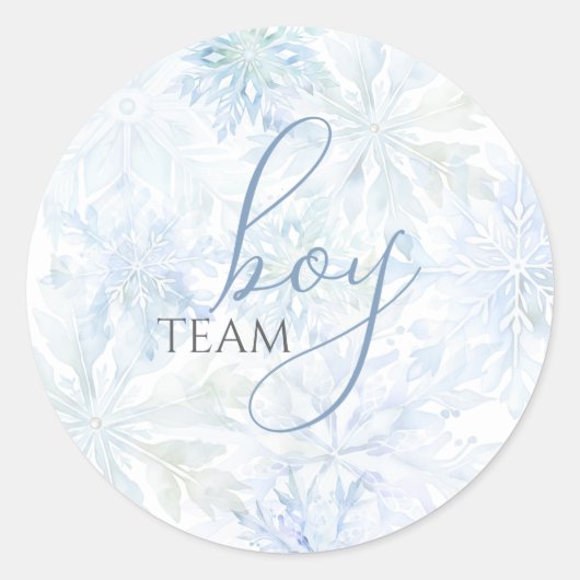 Winter Blue Snowflake Geslacht onthullen Team Boy Ronde Sticker (Voorkant)