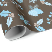 Winter Blue Snowflake Mistletoe Pinecone Naadloos Cadeaupapier (Rol Hoek)