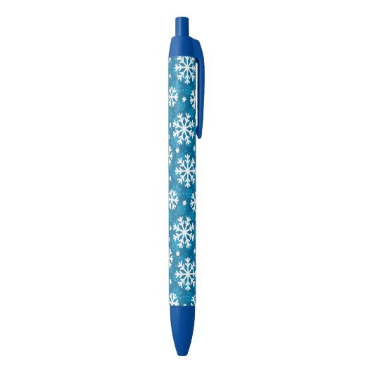 Winter Blue Snowflake Pattern Zwarte Inkt Pen (Achterkant (Verticaal))