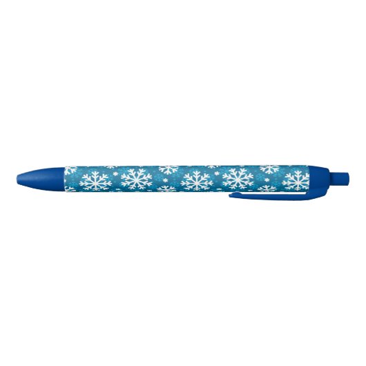 Winter Blue Snowflake Pattern Zwarte Inkt Pen (Bodem)