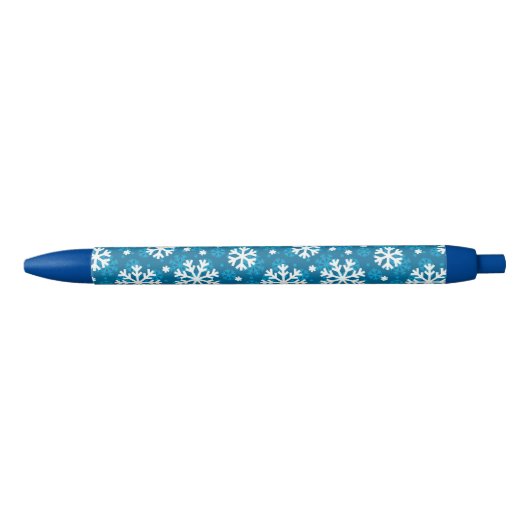 Winter Blue Snowflake Pattern Zwarte Inkt Pen (Voorkant)