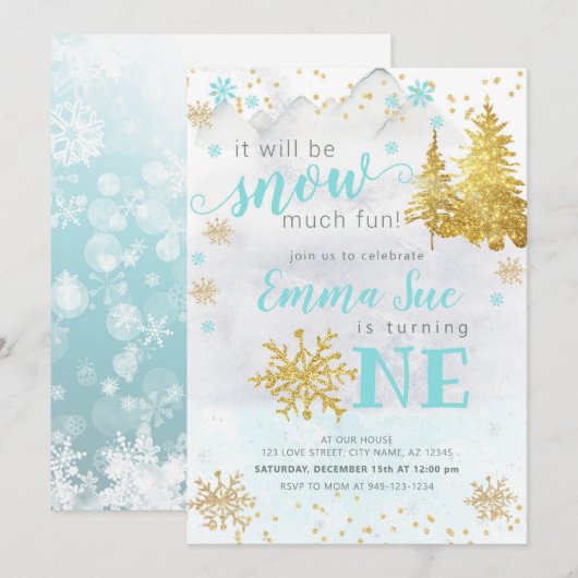 Winter Blue Snowflake Snow Veel plezier gedag Kaart (Voorkant / Achterkant)