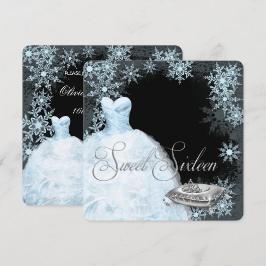 Winter Blue Snowflake Sweet Sixteen Kaart (Voorkant / Achterkant)