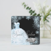 Winter Blue Snowflake Sweet Sixteen Kaart (Staand voorkant)