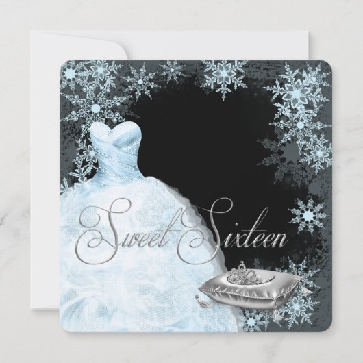 Winter Blue Snowflake Sweet Sixteen Kaart (Voorkant)