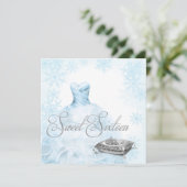 Winter Blue Snowflake Sweet Sixteen Kaart (Staand voorkant)
