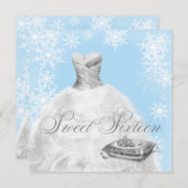 Winter Blue Snowflake Sweet Sixteen Kaart (Voorkant / Achterkant)