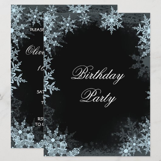 Winter Blue Snowflake Verjaardagsfeest Kaart (Voorkant / Achterkant)