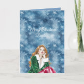 Winter Blue Snowflakes Christmas Red Head Girl Kaart (Voorkant)