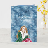 Winter Blue Snowflakes Christmas Red Head Girl Kaart (Gele Bloem)