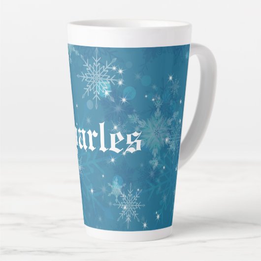 Winter Blue Snowflakes gepersonaliseerd Latte Mok (Rechterhoek)