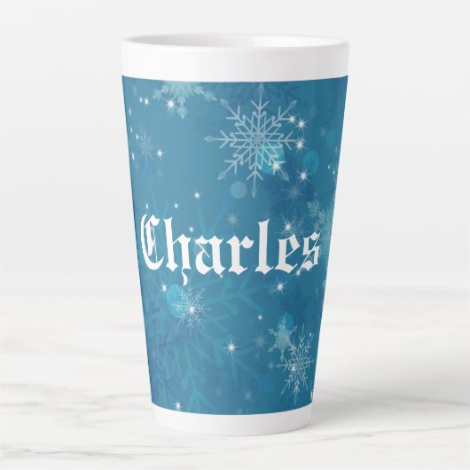 Winter Blue Snowflakes gepersonaliseerd Latte Mok (Voorkant)