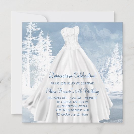 Winter Blue Snowflakes Quinceanera Uitnodigingen (Voorkant)
