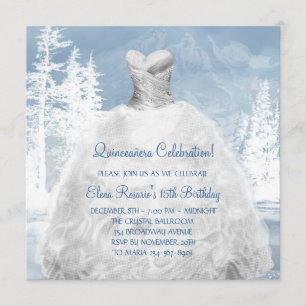 Winter Blue Snowflakes Quinceanera Uitnodigingen