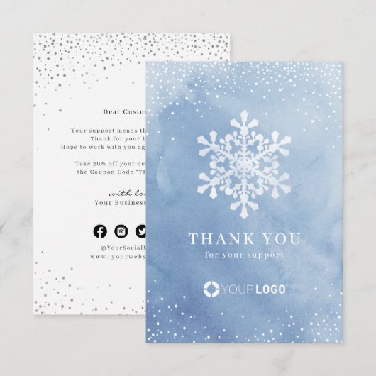 Winter Blue Snowflakes Waterverf Kerstmis Bedankkaart (Voorkant / Achterkant)