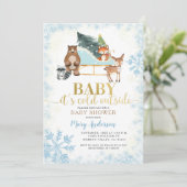 Winter Blue Snowflakes Woodland Baby shower Kaart (Staand voorkant)