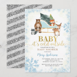 Winter Blue Snowflakes Woodland Baby shower Kaart