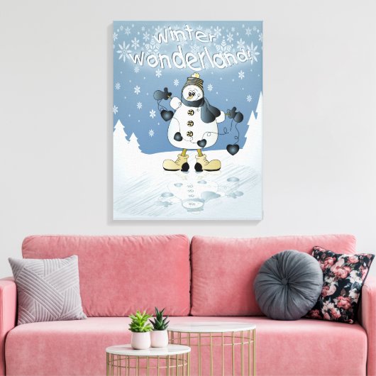 Winter Blue Snowman | Christmas Canvas Afdruk (Insitu (Woonkamer))