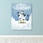 Winter Blue Snowman | Christmas Canvas Afdruk (Insitu (Houten vloer))
