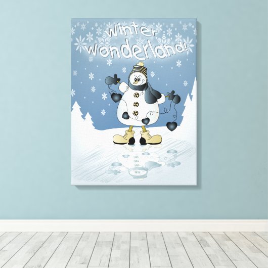 Winter Blue Snowman | Christmas Canvas Afdruk (Insitu (Houten vloer))