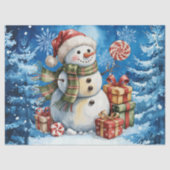 Winter Blue Snowman & Christmas Presents Tissuepapier (Voorkant)