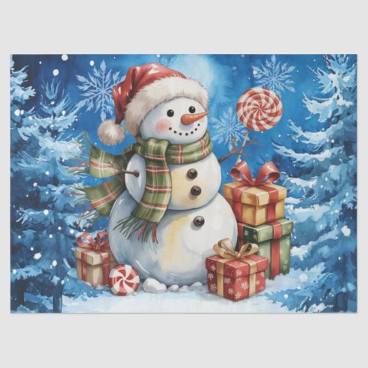 Winter Blue Snowman & Christmas Presents Tissuepapier (Voorkant)