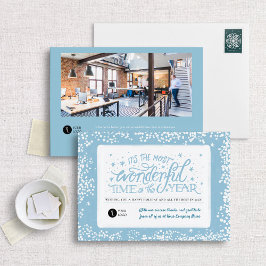 Winter Blue Snowy Hand Lettered Business Feestdagenkaart